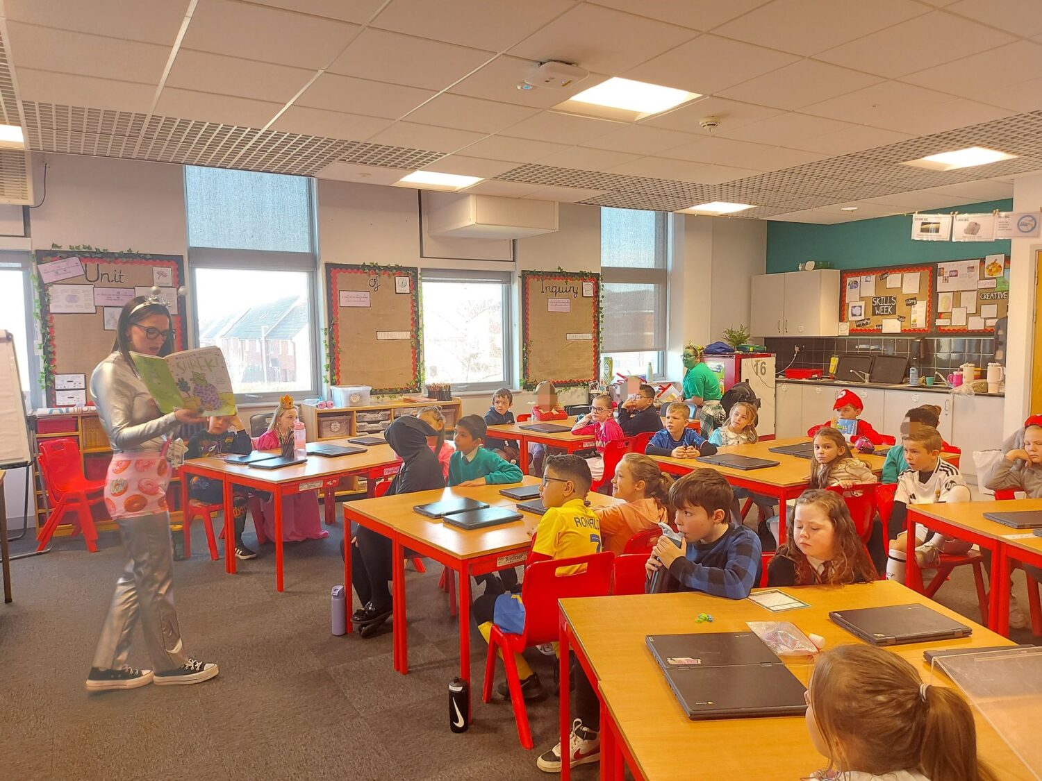 Students being taught on World Book Day