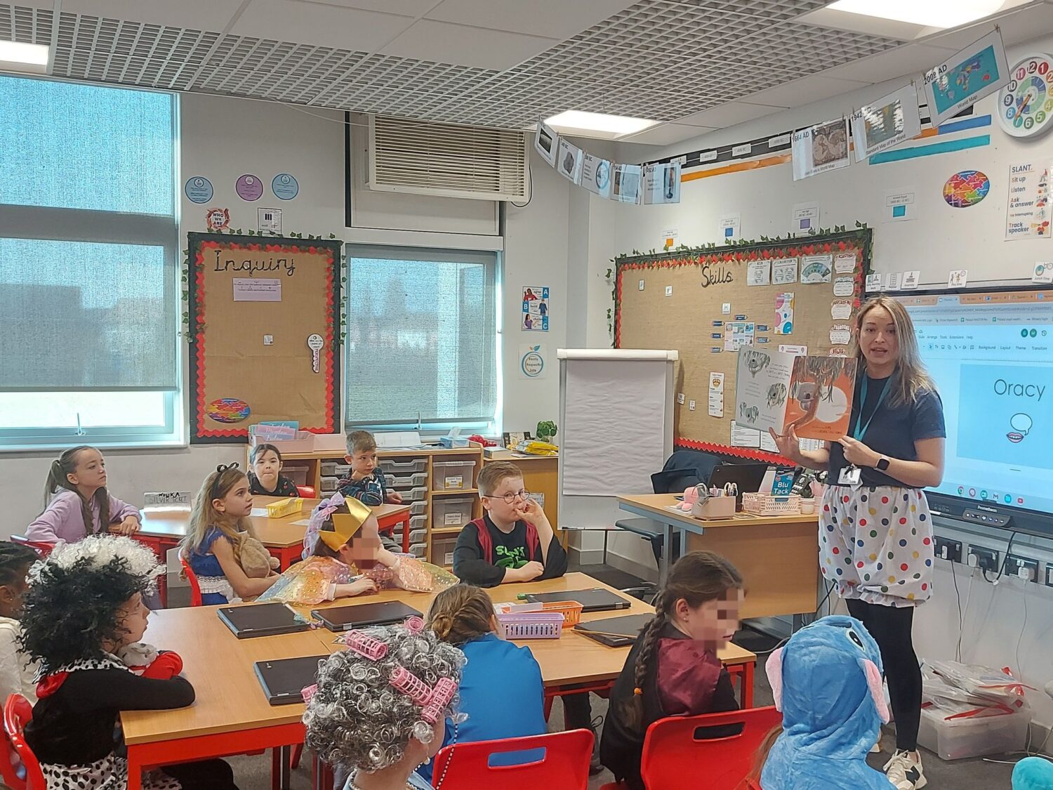 Students being taught on World Book Day